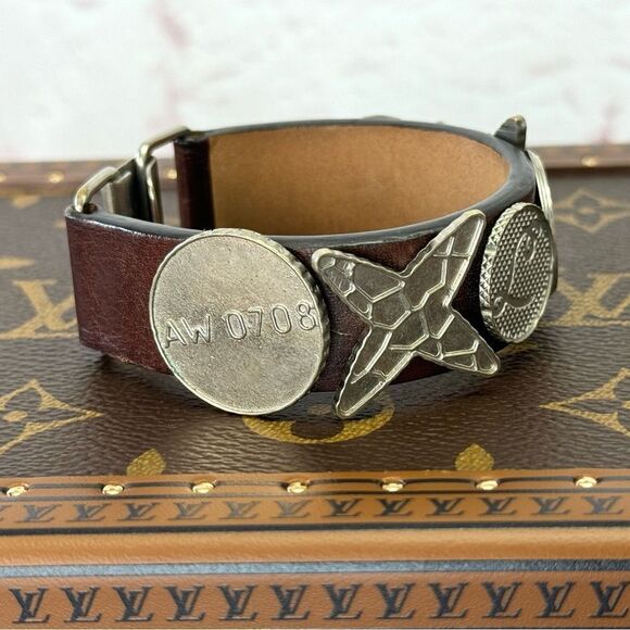 RARE Louis Vuitton Silver Brown Leather Removable Charm Bracelet - Picture 4 of 10